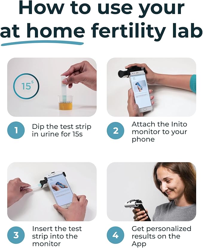 Inito Fertility Monitor & Hormone Tracker for Women | Estrogen, LH, PdG (Urine Metabolite of progesterone), FSH | Track and Confirm Ovulation | Includes 15 Test Strips (iPhone 7/8 / SE2020)