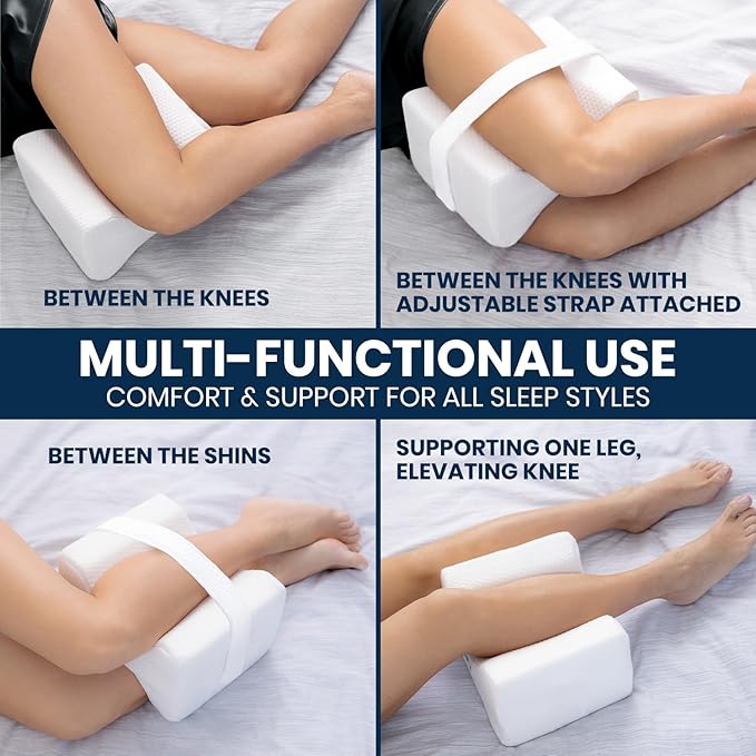 Everlasting Comfort Memory Foam Leg & Knee Pillow for Side Sleepers - FSA/HSA Eligible Sciatica Pain Relief Leg Pillow for Side Sleeping - Adjustable Strap