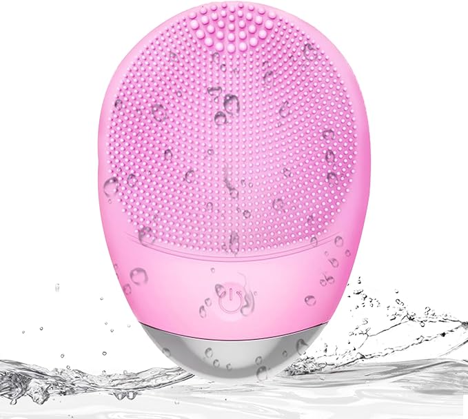 Facial Cleansing Brush, 3-in-1 Electric Soft Silicone Waterproof Face Scrubber, USB Rechargeable IPX7 Waterproof Sonic Vibrating Face Brush for Deep Cleansing, Gentle Exfoliating and Massaging