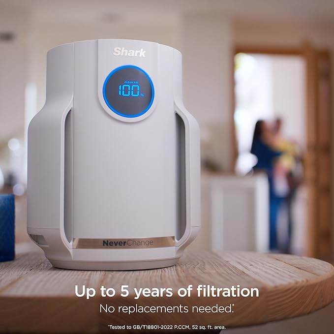 Shark NeverChange Air Purifier Compact Pro with Long-lasting HEPA Exceeding Filtration, Captures Pet Dander, Dust, Smoke, and Allergens, up to 250 sq. ft. for Bedroom, Home Office, Dorm, HP072GN