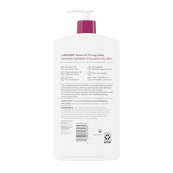 Lubriderm Advanced Therapy Moisturizing Lotion with Vitamins E and B5, Deep Hydration for Extra Dry Skin, Non-Greasy Formula, 24 fl. oz (Pack of 3)