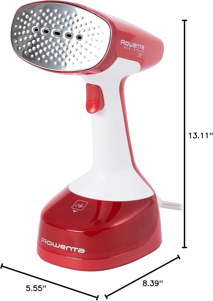 Rowenta, Steamer for Clothes, X-Cel Easy Steam Handheld Steamer, 15 Second Heatup, 5 Ounce Capacity, 1400 Watts, Portable, Travel Must Have, Red Clothes Steamer, DR7112