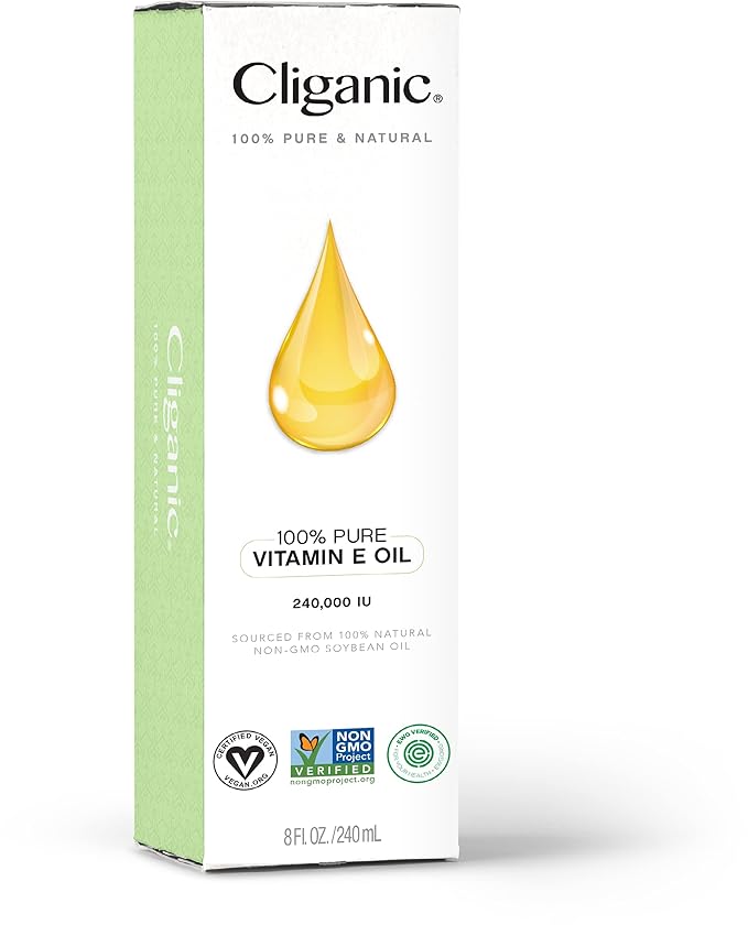 Cliganic 100% Pure Vitamin E Oil for Skin, Hair & Face 240,000 IU (8oz), Non-GMO Verified | Natural D-Alpha Tocopherol