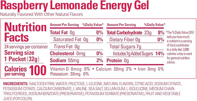 GU Energy Original Sports Nutrition Energy Gel, Vegan, Gluten-Free, Kosher, and Dairy-Free On-The-Go Energy for Any Workout, 24-Count, Raspberry Lemonade