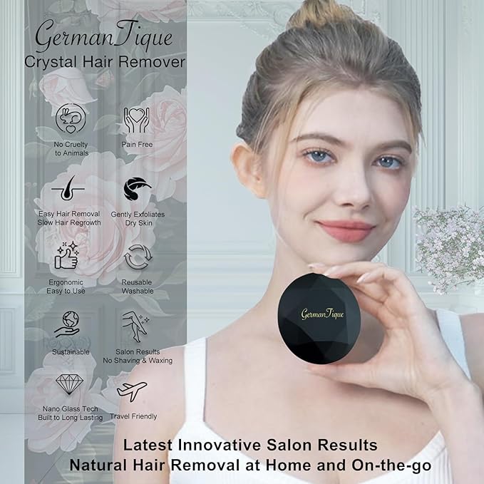 Crystal Hair Eraser,Upgraded Crystal Hair Remover Diamond,Painless and Effective Nano Glass Hair Removal Stone and Skin Exfoliation,Natural Epilator for Women and Men(Black)