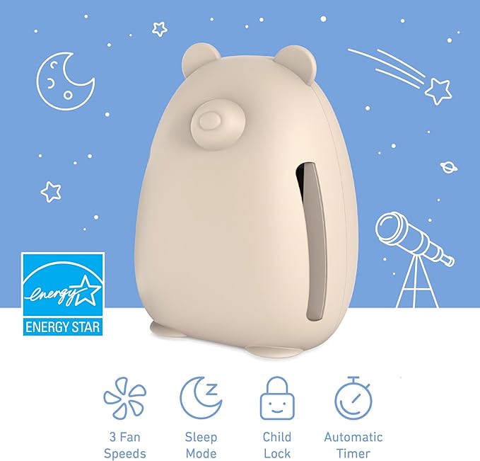 Pure Enrichment PureBaby Kids Bear Air True HEPA Air Purifier - Energy Star Rated, 4 Stage Filtration, UV-C Light, Night Light for Medium-Large Rooms - Baby Nurseries, Kid Bedrooms (Sweet Oat)