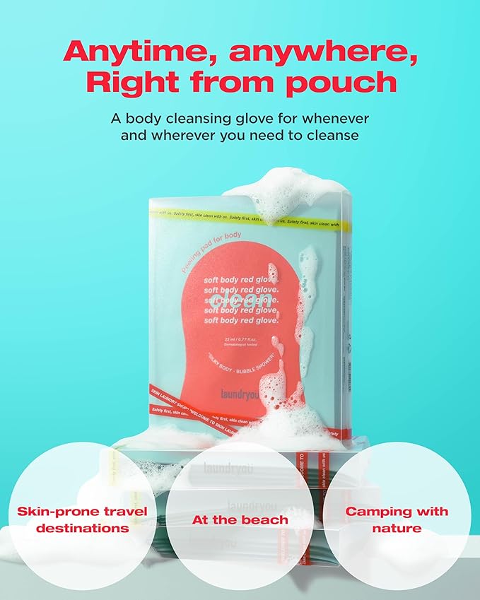 Exfoliating Bubble Body Wash Vegan Korean Scrub Glove with AHA Allergen-Free Bubble Cleansing Foam for Keratosis Pilaris & Nourishing Essential Body Care - (5 Pads)