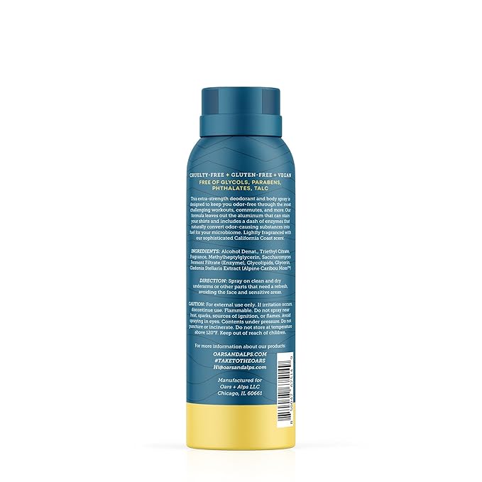 Oars + Alps Spray Deodorant for Men and Women, Aluminum Free Deodorant and Full Body Spray, California Coast