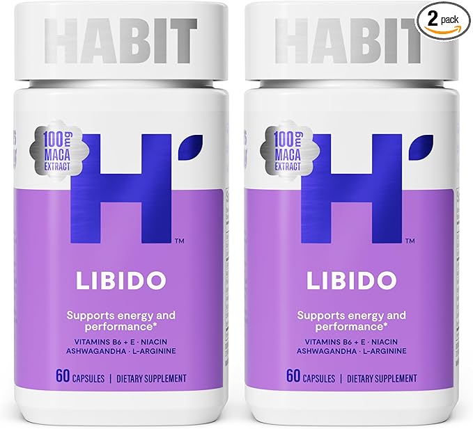 Habit Libido Supplement 2 Pack (120 Capsules) - New Look, Natural Aphrodisiac Blend with Maca, Ashwagandha L-Arginine, Supports Energy and Performance, Vegan, Non-GMO