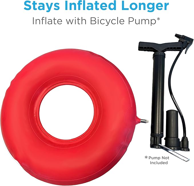 NOVA Inflatable Donut Cushion, Easy to Inflate and Deflate Seat Cushion, Durable Rubber and Easy to Clean,Red 18 Inch (Pack of 1)