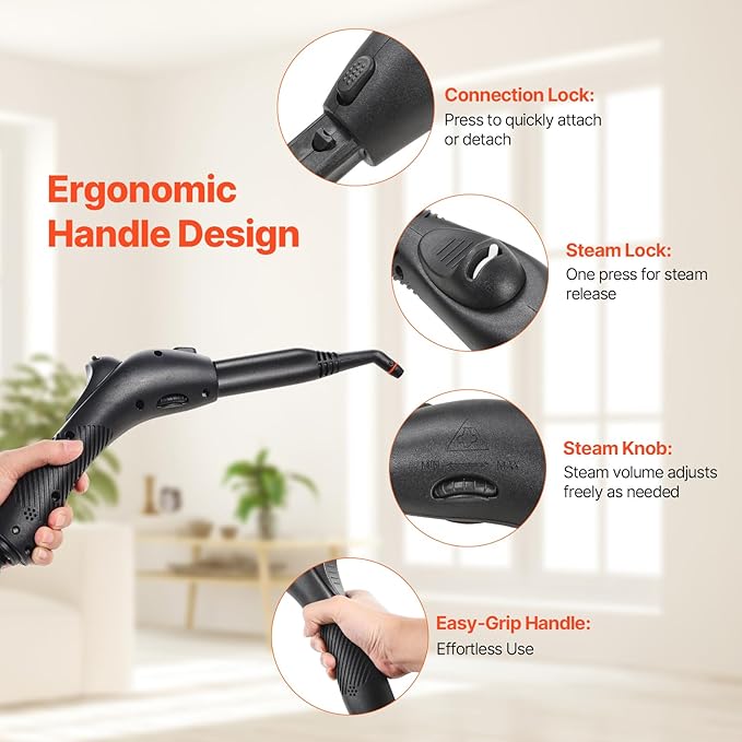 VEVOR Steam Cleaner, Multipurpose Powerful Steamer with 27 Accessories, Steamer Cleaing with Extra-Long Power Cord, 51 oz Tank and Portable Handle, for Grout, Tile, Floors, Appliances, Home & Car