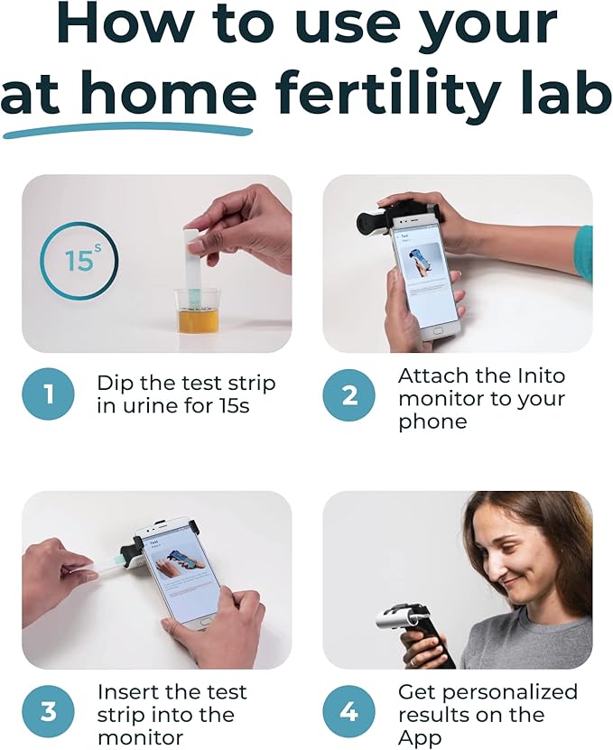 Inito Fertility Monitor & Hormone Tracker for Women | Estrogen, LH, PdG (Urine Metabolite of progesterone), FSH | Track and Confirm Ovulation | Includes 15 Test Strips (iPhone 14)