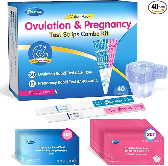 30 Ovulation Test Strips and 10 Pregnancy Tests with 40 Urine Cups, Fertility Test for Women TTC, Get Pregnant Easier, Easy to Use at Home, Over 99% Accuracy, Individually Wrapped