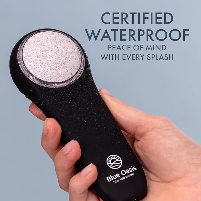 Facial Cleansing Brush, Rechargeable Electric Face Scrubber, Waterproof Silicone Face Brush Cleanser w/Fast USB-C Charger, Massaging & Exfoliating Face Wash Brush for Men & Women (Black)