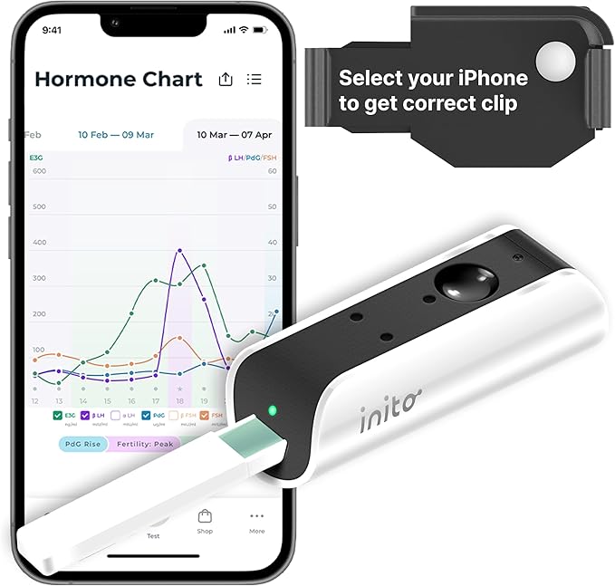 Inito Fertility Monitor & Hormone Tracker for Women | Estrogen, LH, PdG (Urine Metabolite of progesterone), FSH | Track and Confirm Ovulation | Includes 15 Test Strips (iPhone 16 Pro Max)