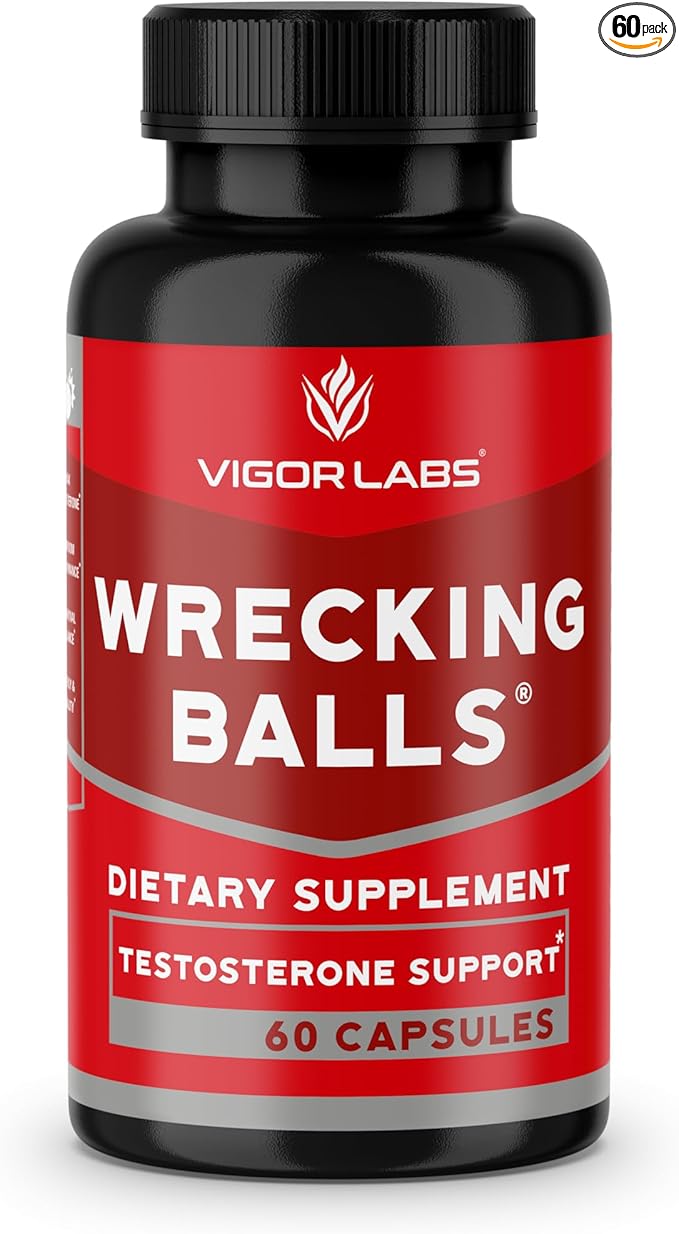 Wrecking Balls (60 Capsules), Supports The Natural Production of Essential Male Hormones by Your Body to Support Fuller Drive, Male Vitality, and Increased Stamina. (Made in The USA)