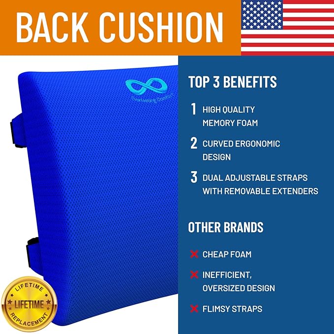 Everlasting Comfort Lumbar Support Pillow for Car Seat - Memory Foam Back Cushion for Car - Lumbar Pillow Promotes Better Posture, Back Pain Relief - Ideal for Driving