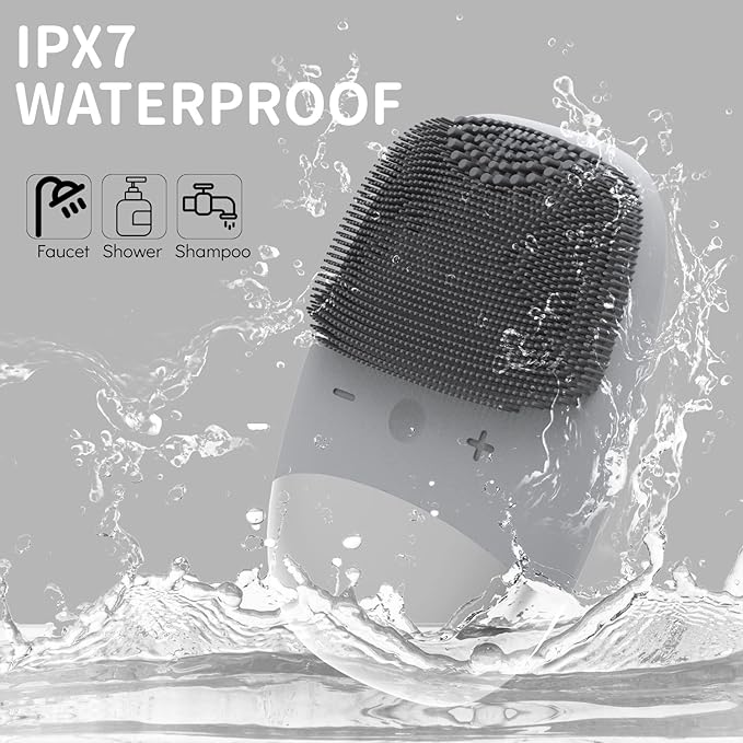 Silicone Face Scrubber, SIWIEY IPX7 Waterproof Sonic Facial Cleansing Brush, USB Rechargeable Sonic Massage Face Brush for Deep Cleansing, Gentle Exfoliating and Massaging (Grey)