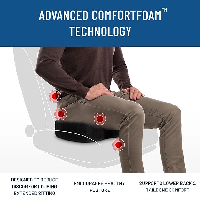 Everlasting Comfort Memory Foam Car Seat Cushion - Tailbone Pain Relief, Driving Seat Cushion for Short People - Office, Wheelchair, Gaming Chair, Travel - Non-Slip, Washable Cover