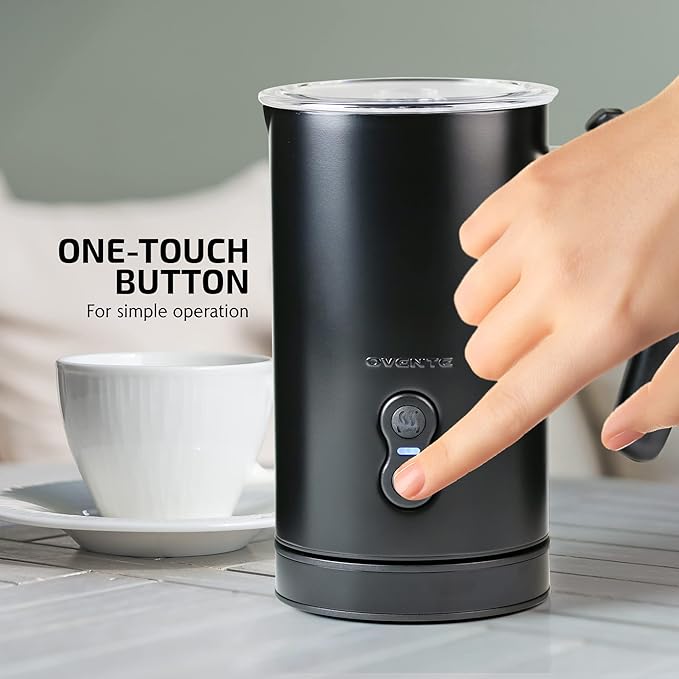 OVENTE Electric Milk Frother Double Wall Insulated Stainless Steel, Automatic Shutoff Portable Hot Cold Foam Maker Perfect Milk Steamer For Hot Chocolate Cappuccino Coffee, Black FR3608B