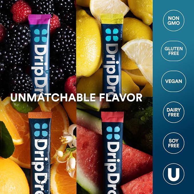 DripDrop Hydration Packets - Bold Variety Pack - Single Serve Electrolytes Powder Drink Mix - Watermelon, Berry, Lemon, Orange - Non-GMO, Gluten Free, Vegan - 80 Sticks