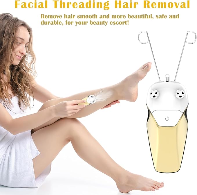 Gold Facial Threading Hair Removal Electric Women's, USB Rechargeable Electric Hair Removal Device for Women, Threading Face Epilator for Fine Hairs on Face, Chin, Upper Lip, Arms