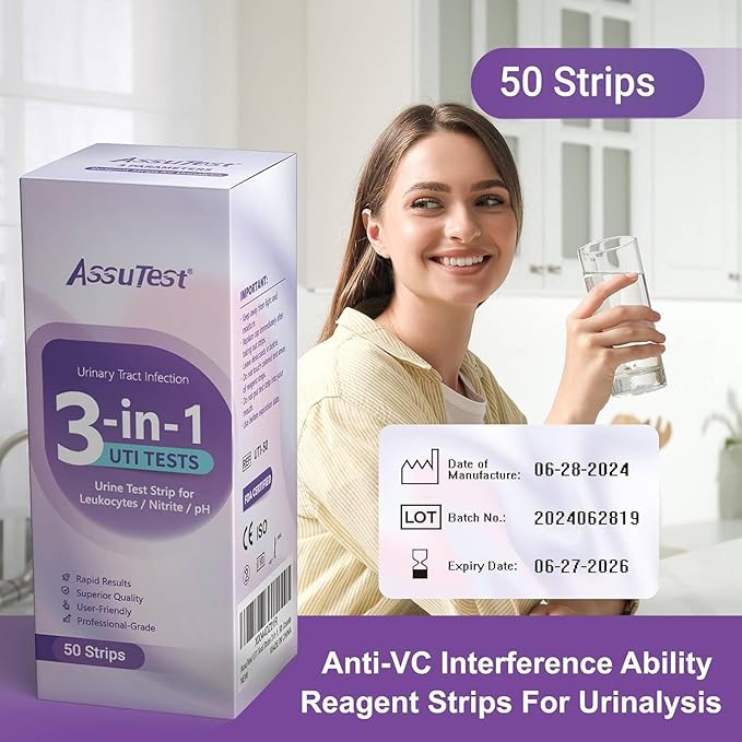 UTI Test Strips - 3-in-1 Advanced Urinary Tract Infection Home Testing Testing Kit Detection with Accurate Leukocytes, Nitrite, and PH Readings, Simple at-Home Urine Test Strips, 50ct