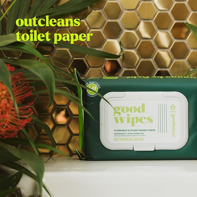goodwipes Flushable Butt Wipes - Extra Large Adult Wet Wipes For Women & Men - Bathroom Essentials - Sewer & Septic Safe - Botanical Bliss, 153 Count (3 Packs + 3 Individually Wrapped)