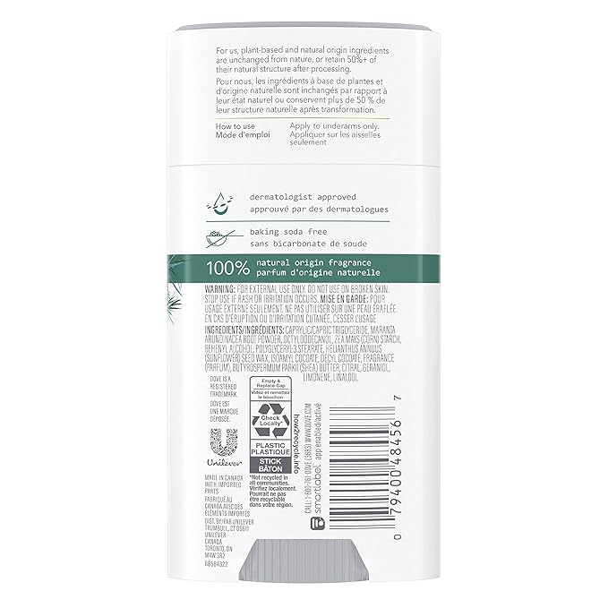 Dove Care by Plants Deodorant Stick for long-lasting deodorant protection Tea Tree aluminum free deodorant 2.6 oz 3 Count