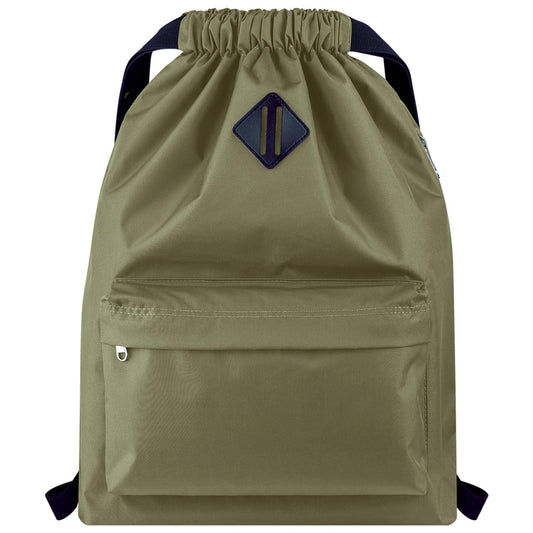 Vorspack Drawstring Backpack Water Resistant String Bag Sports Gym Sack with Side Pocket for Men Women - Green