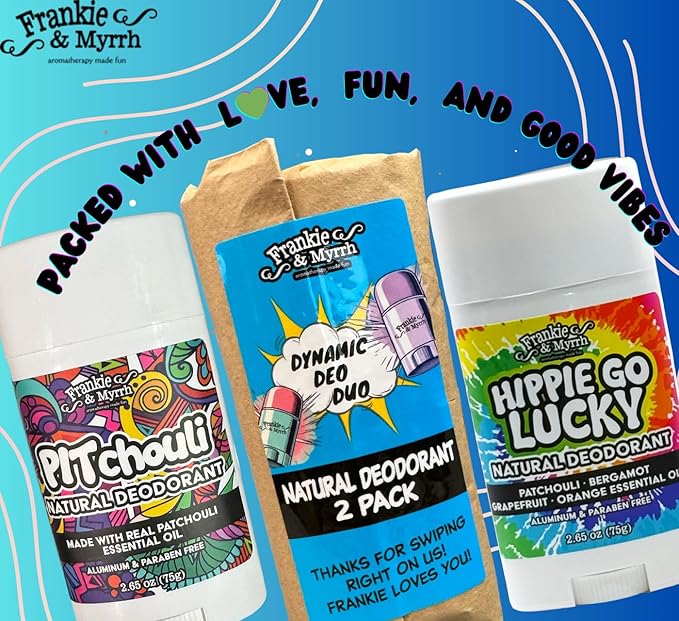 Frankie & Myrrh PITchouli and Hippie Go Lucky Dynamic Deo Duo | 2 Pack Patchouli Natural Deodorant Bundle 2.56 oz each