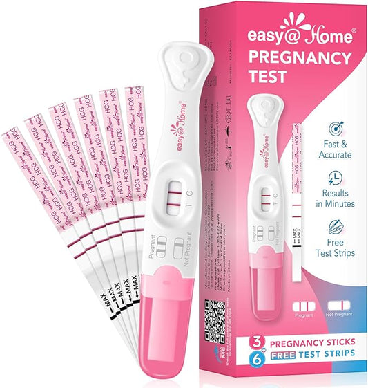 Easy@Home Early Pregnancy Test: Early Results & Reliable Accurate - Early Detection Pregnancy Tests with Curved Handle - Instant Readings in Minutes | 3 Sticks & 6 Free Strips