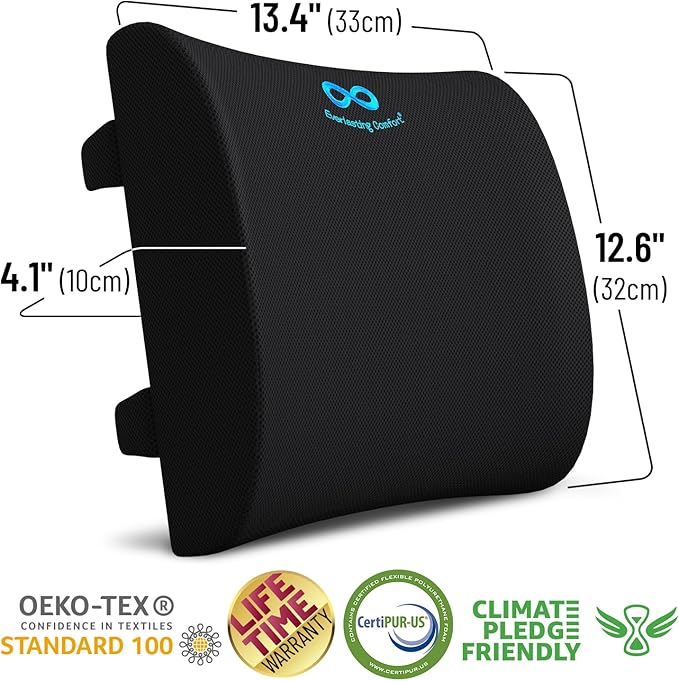 Everlasting Comfort Lumbar Support Pillow with Seat Bundle - Premium Memory Foam Office Chair Cushions for Enhanced Posture, Support, All-Day Comfort - Multi-Use for Car, Desk Chair, Gaming Chair