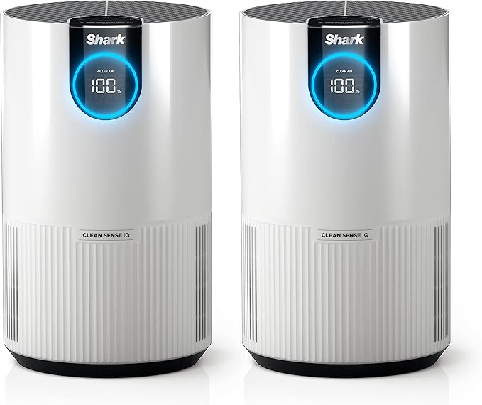 Shark Air Purifiers For Home Pets, 2 Pack, Allergies, Pet Hair, HEPA Air Filter, 500 Sq Ft, Small Room, Bedroom, Odor Eliminator Clean Sense, Captures 99.98% of Particles, Pet Dander, Fur, HP102PK2