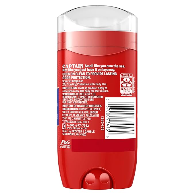 Old Spice Aluminum Free Deodorant for Men, 24/7 Odor Protection, 24/7 Freshness & Lasting Scent, Captain with Bergamot Scent, 3.0 oz (Pack of 3)