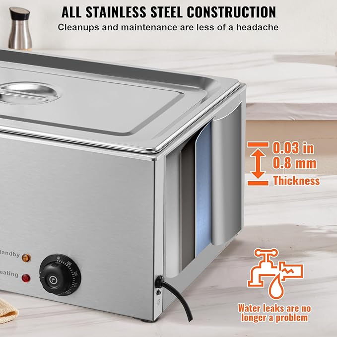 VEVOR Commercial Food Warmer, 1 Pan Electric Steam Table, 1200W Professional Countertop Stainless Steel Buffet Bain Marie with 86-185°F Temp Control for Catering and Restaurants, Silver