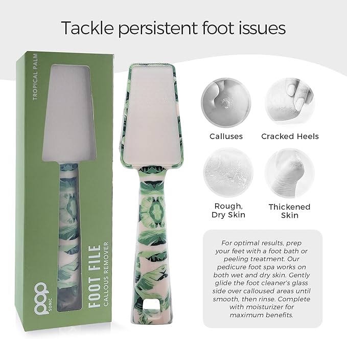Pop Sonic Nano Glass Foot File (1 Unit) | Foot Callous Removal for Smooth, Soft Feet | Foot Scraper for Dead Skin Remover | Perfect Pedicure Tools at Home or Salon Use (Tropical Palm)