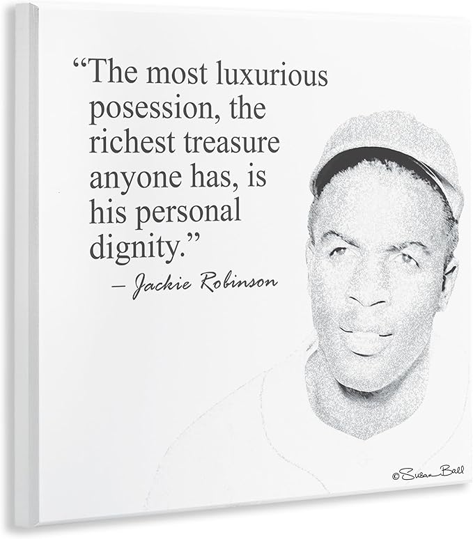 Stupell Industries Personal Dignity Jackie Robinson Quote Black and White Wall Plaque, 12 x 12, Multi-Color