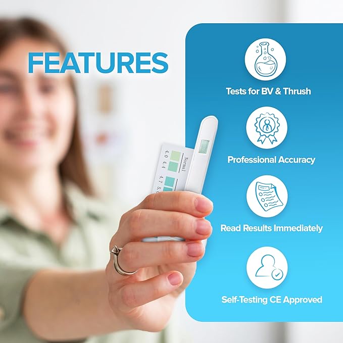 Vaginal pH Bacterial Vaginosis Test Kit, 5 Test Kits, BV, Yeast Infection, Feminine Vaginal Health, pH Balance for Women, Individually Foil Wrapped