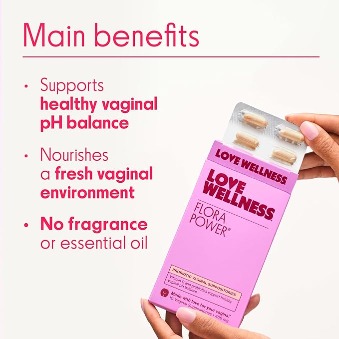 Love Wellness Flora Power | Vaginal Probiotic Suppositories with Vitamin C for Vaginal Health | Vaginal Suppository for Healthy pH Balance & Vaginal Care | Fragrance-Free | 10 Count