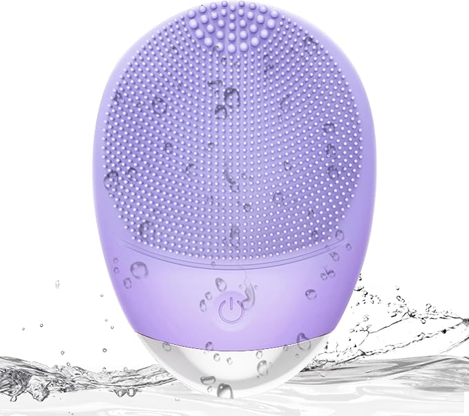 Facial Cleansing Brush, 3-in-1 Electric Soft Silicone Waterproof Face Scrubber, USB Rechargeable IPX7 Waterproof Sonic Vibrating Face Brush for Deep Cleansing, Gentle Exfoliating and Massaging