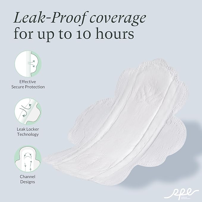 100% Organic Pads for Women 54ct, Ultra Thin Unscented Feminine Period-Pads with Wing, Regular Absorbency Sanitary Pad, Organic Cotton Pad Menstrual (Regular, Size 3, 54 Count)