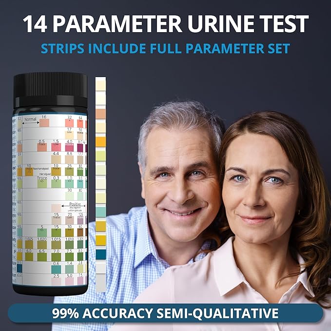 14 Parameter Full Panel Urine Test Strips for Urinalysis | 100 Strips - Testing Kit for Kidney, Liver, UTI, Keto Diet, Ketosis, Hydration, Proteinuria - RBC, PRO, BIL, PH, SGR, CRE, KET, SG +6 More