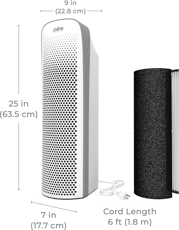 Pure Enrichment PureZone Elite Air Purifier and Filter Bundle - True HEPA Large Room Tower with Air Quality Monitor, 4 Stage Filtration and UV-C Light, Helps Destroy Bacteria, Smoke, Pollen & Dust