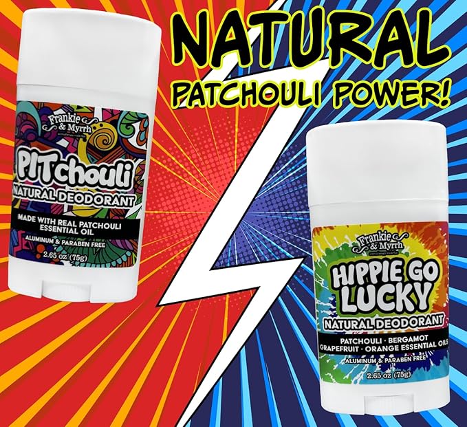 Frankie & Myrrh PITchouli and Hippie Go Lucky Dynamic Deo Duo | 2 Pack Patchouli Natural Deodorant Bundle 2.56 oz each