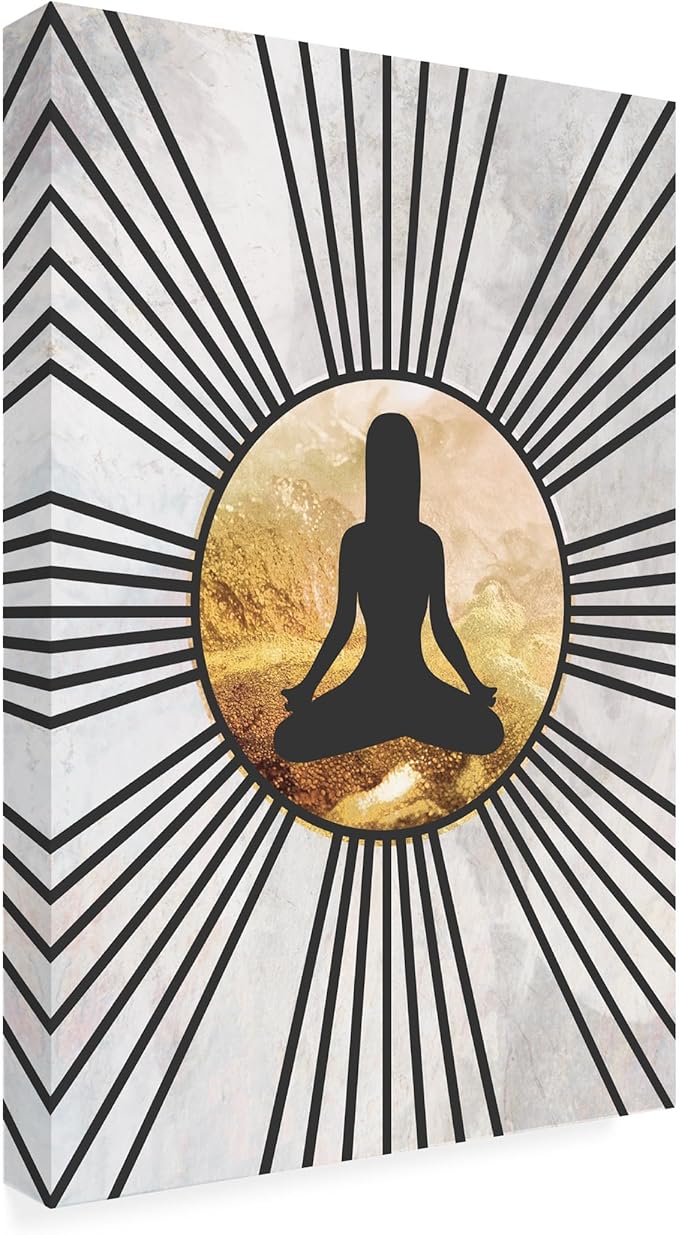 Trademark Fine Art Canvas Wall Art - Sarah Manovski 'Black Gold Yoga Sun 1' Wall Art for Living Room, Bedroom, or Office Décor