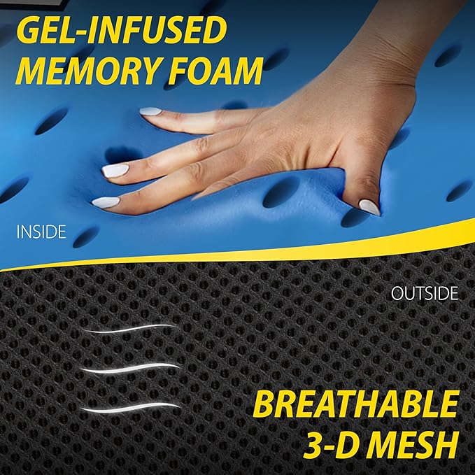 Goodyear Pure Memory Lumbar Support Pillow – Premium Memory Foam Back Support Cushion for Office Chair, Car Seat & Recliner – Ergonomic Lower Back Relief, Breathable, Cooling, Adjustable Strap