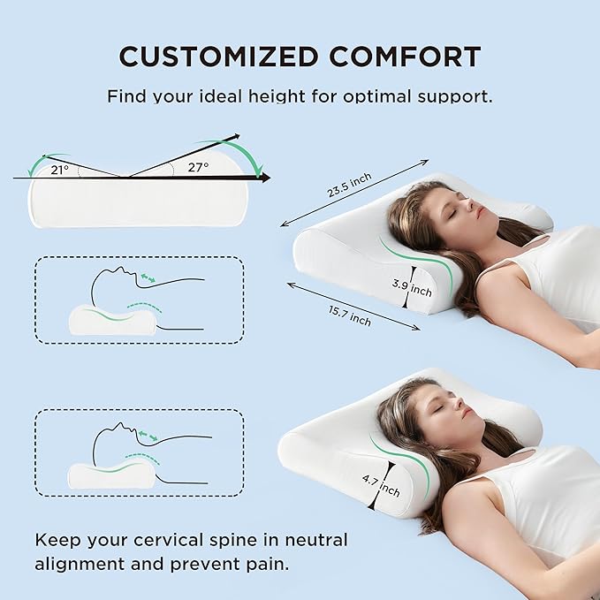 Bedsure Pillow for Neck Pain Relief - Ergonomic Odorless Memory Foam Cervical Contour Neck Support Orthopedic Pillow for Side, Back, Stomach Sleeper