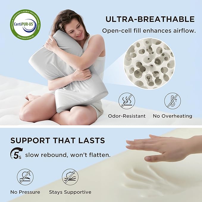 Bedsure Cervical Neck Support Pillow for Sleeping, Ergonomic Odorless Memory Foam Cervical Contour Pillow for Side, Back Sleepers, Stomach Sleeper