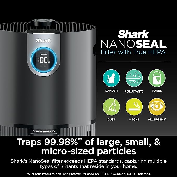 Shark HP232 Clean Sense Air Purifier MAX with Odor Neutralizer Technology, Allergies, HEPA Filter, 1200 Sq Ft, XL Room, Whole Home, Captures 99.98% of Particles, Allergens, Smells & More, Grey